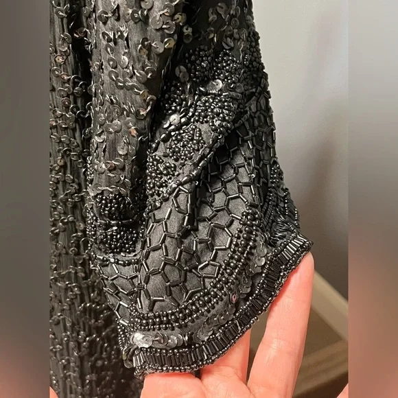 1980S LAURENCE KAZAR BLACK SILK
SEQUIN DRESS size Large - Picture 10 of 14